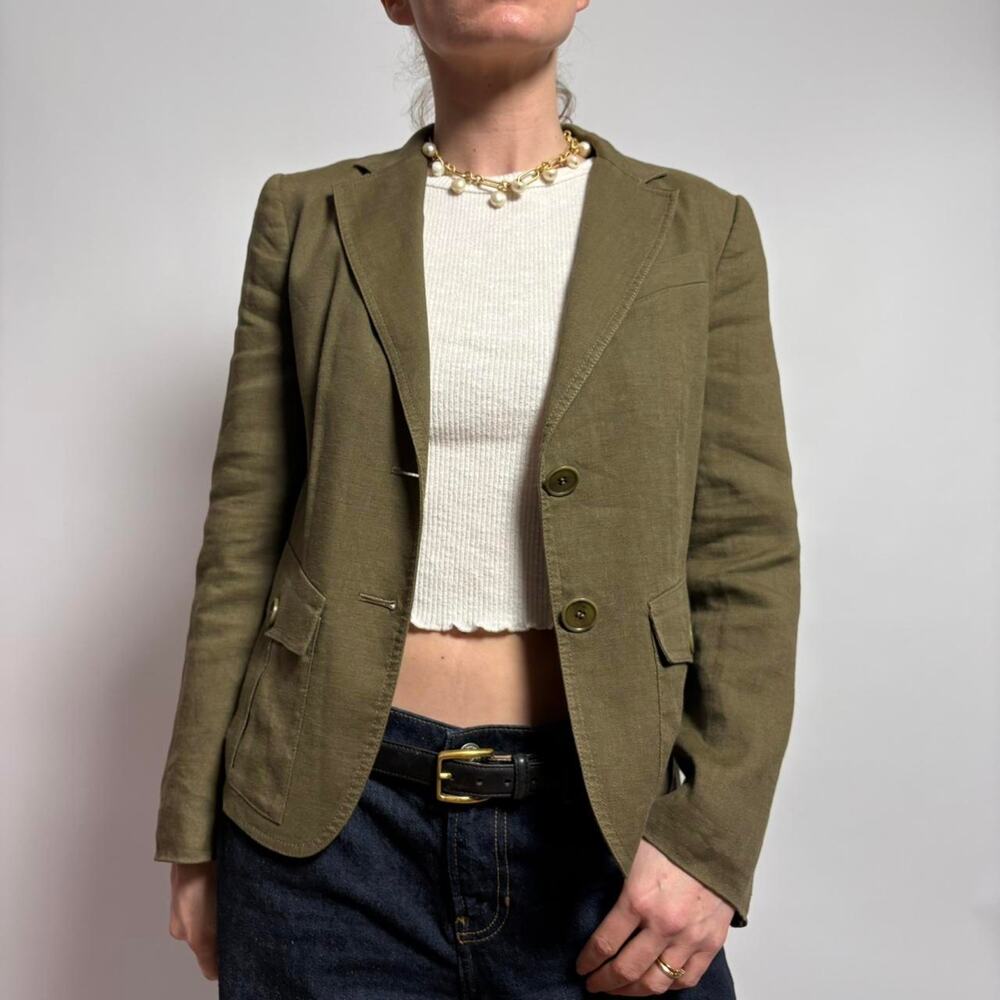 Vintage DKNY Olive Linen Blazer - Size 2 - Picture 4 of 8